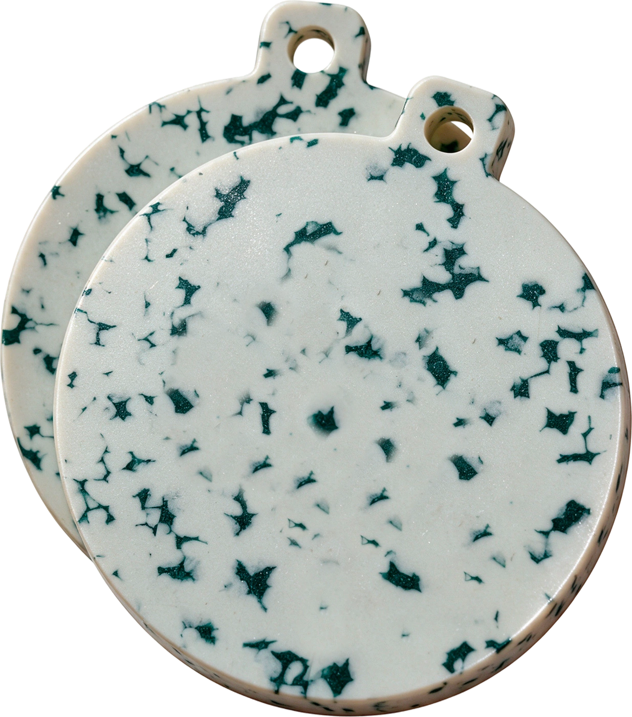 Bolas de Navidad Marsella en Gravitec®, blanco arena con motas verdes