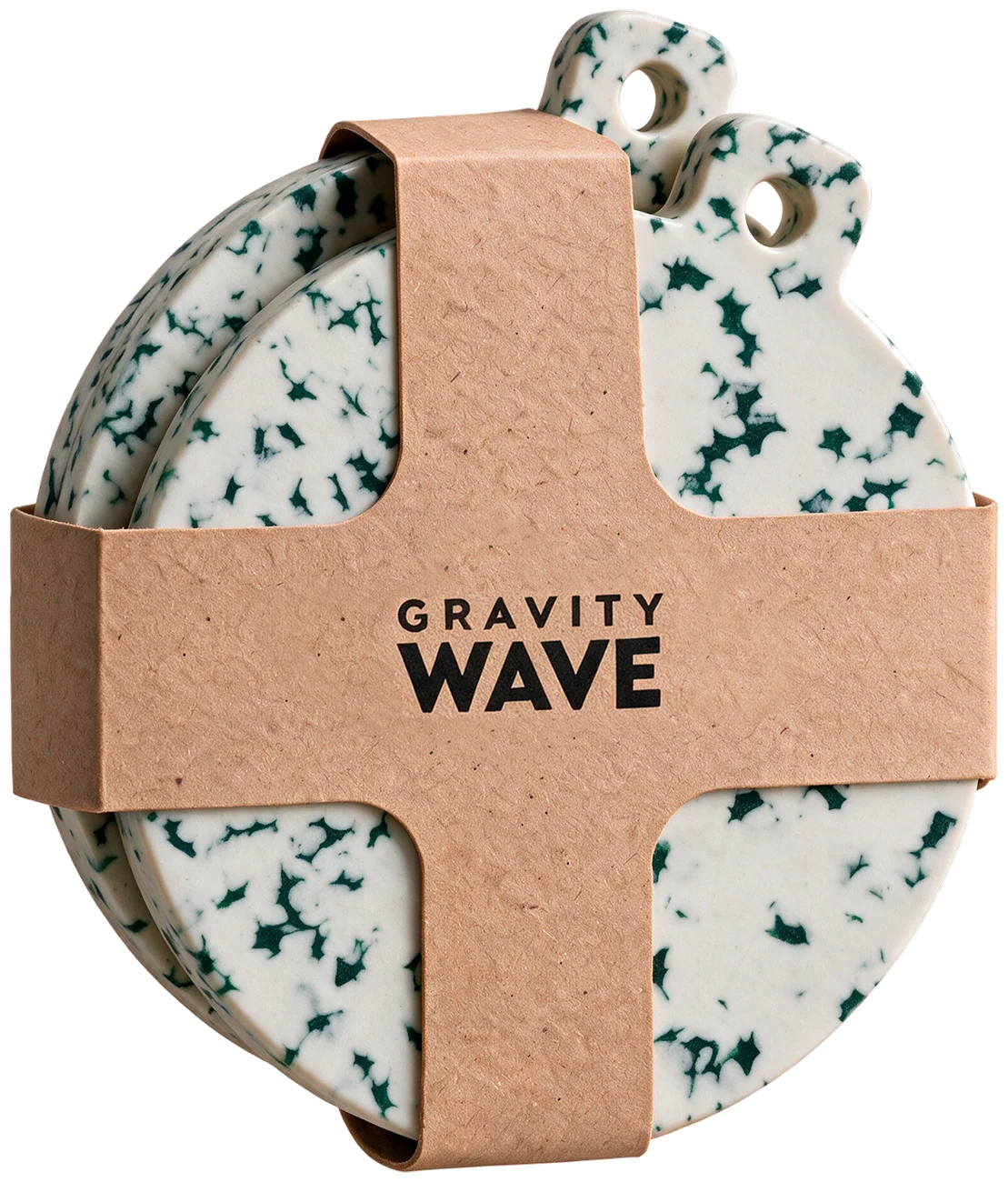 Pack of two baubles with the standard Gravity Wave kraft cross band