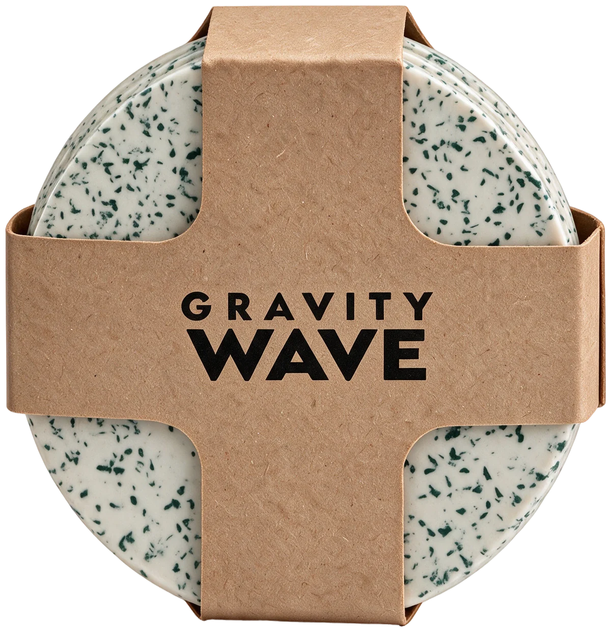 Pack of coasters with the standard Gravity Wave kraft band